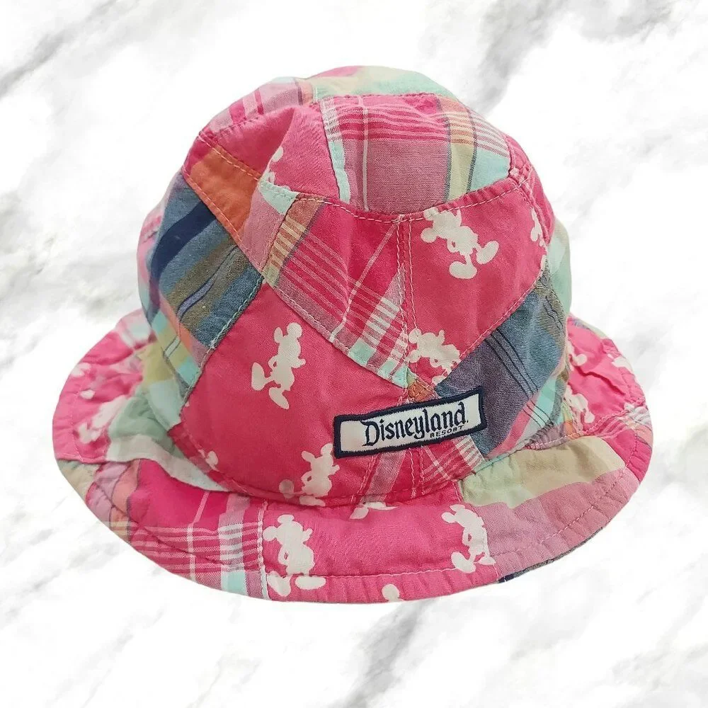 Disneyland Resort Junior One Size Mickey Mouse Pink Patchwork Fabric Bucket Hat